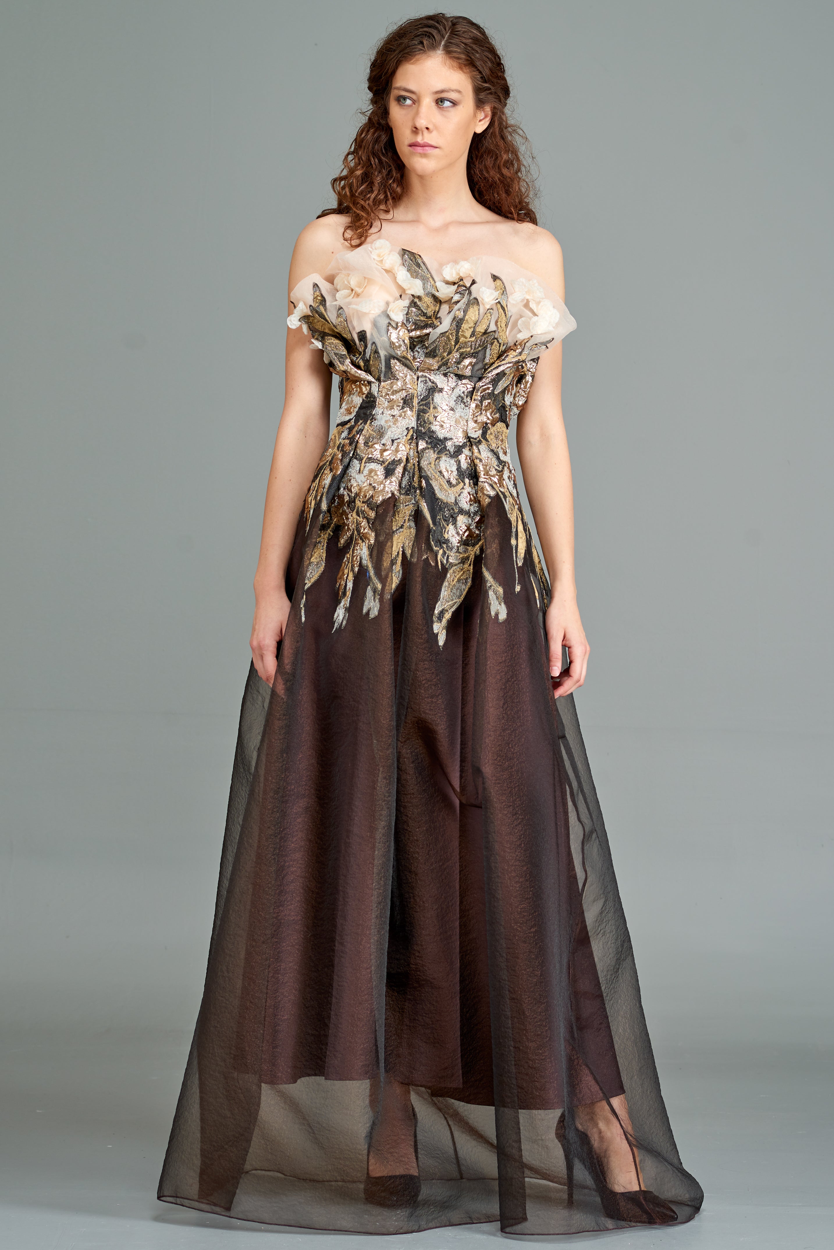 Draped Jacquard Gown Eggplant Draped Jacquard Gown Eggplant