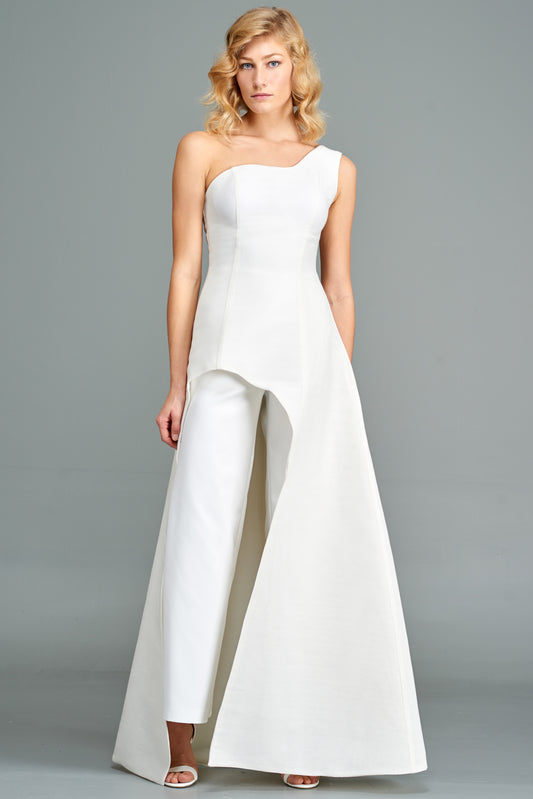 One-Sleeve Cotton Twill Top with Pant