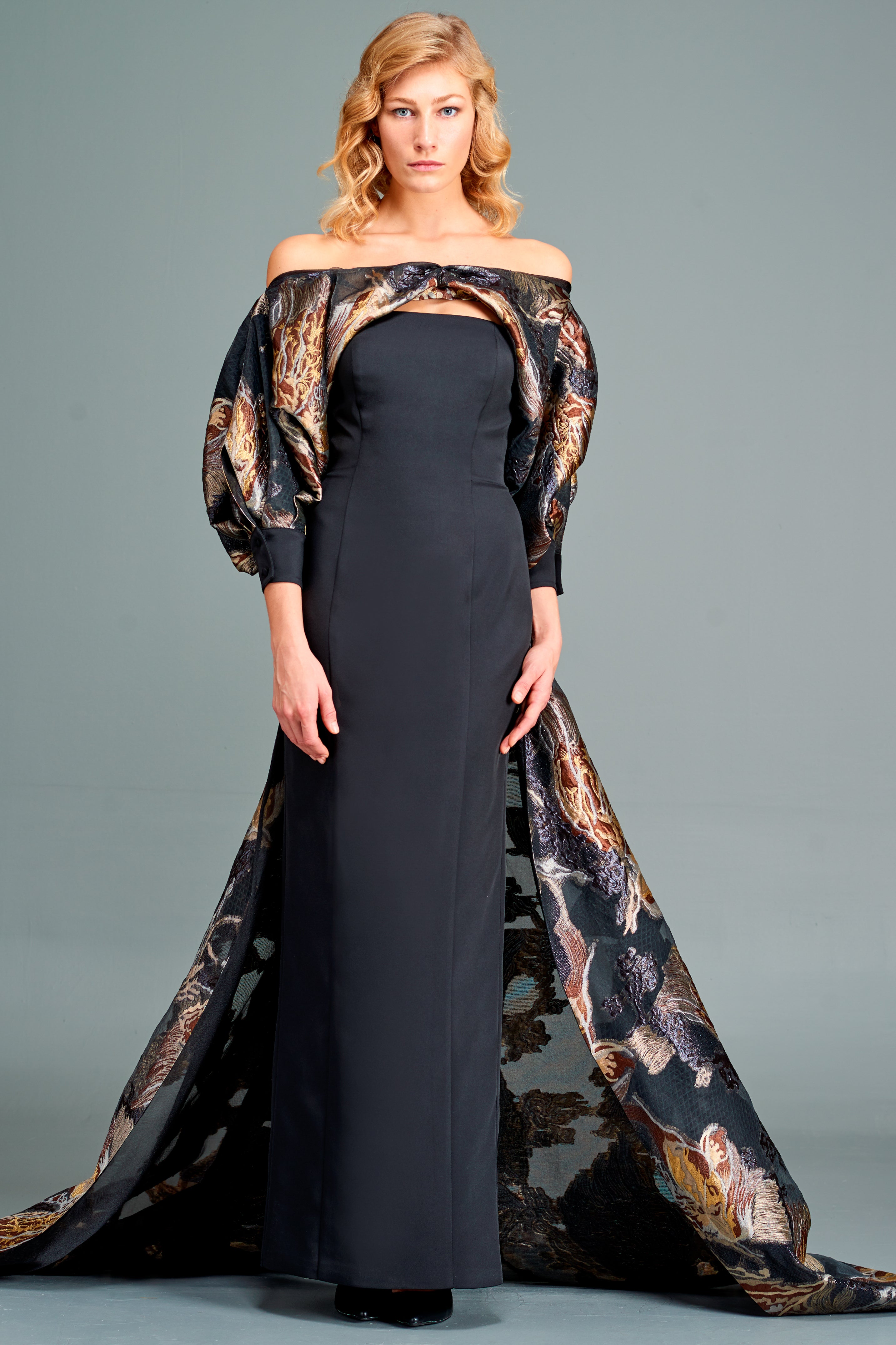 Strapless Dress with Jacquard Bolero John Paul Ataker Strapless Dress with Jacquard Bolero John Paul Ataker
