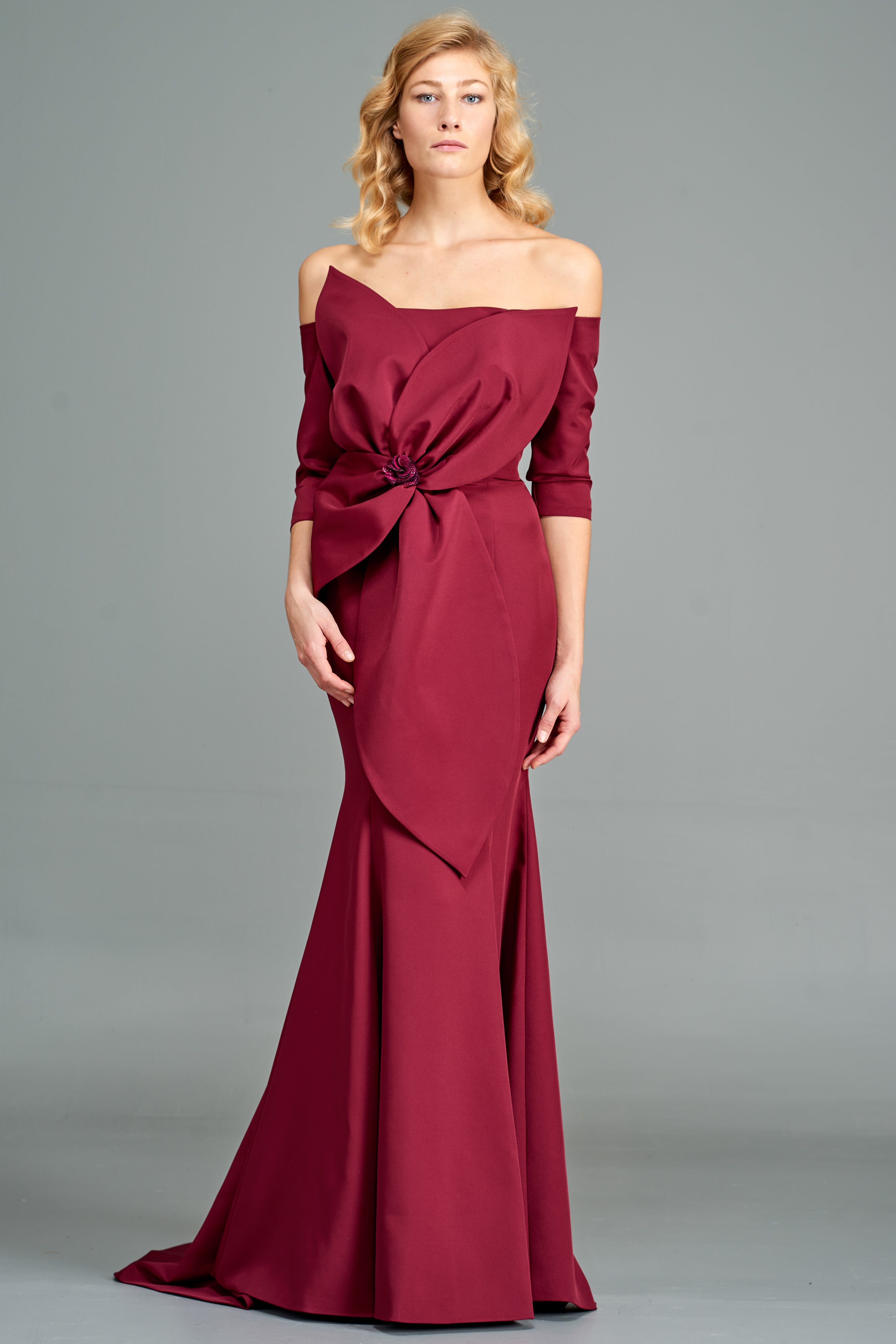 Flower Detailed Off-The-Shoulder Gown Royal Blue Flower Detailed Off-The-Shoulder Gown Royal Blue