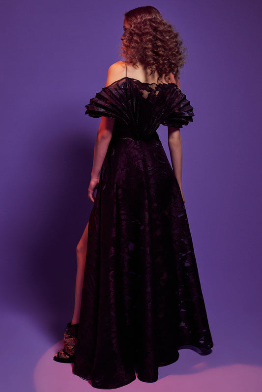 Pleated Metallic Jacquard Overskirt Jumpsuit