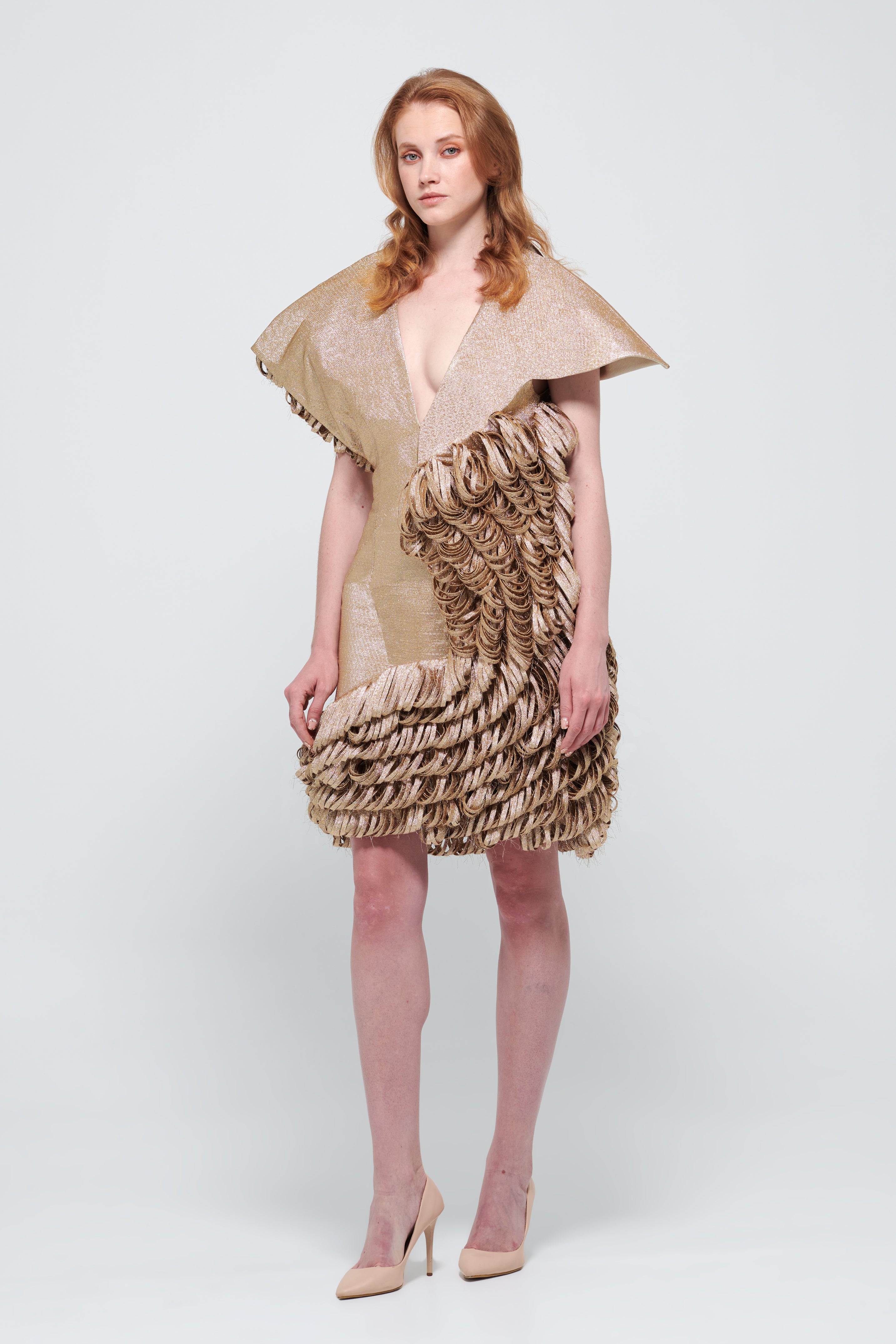V-Neck Gold Glittery Fringe Short Dress John Paul Ataker V-Neck Gold Glittery Fringe Short Dress John Paul Ataker