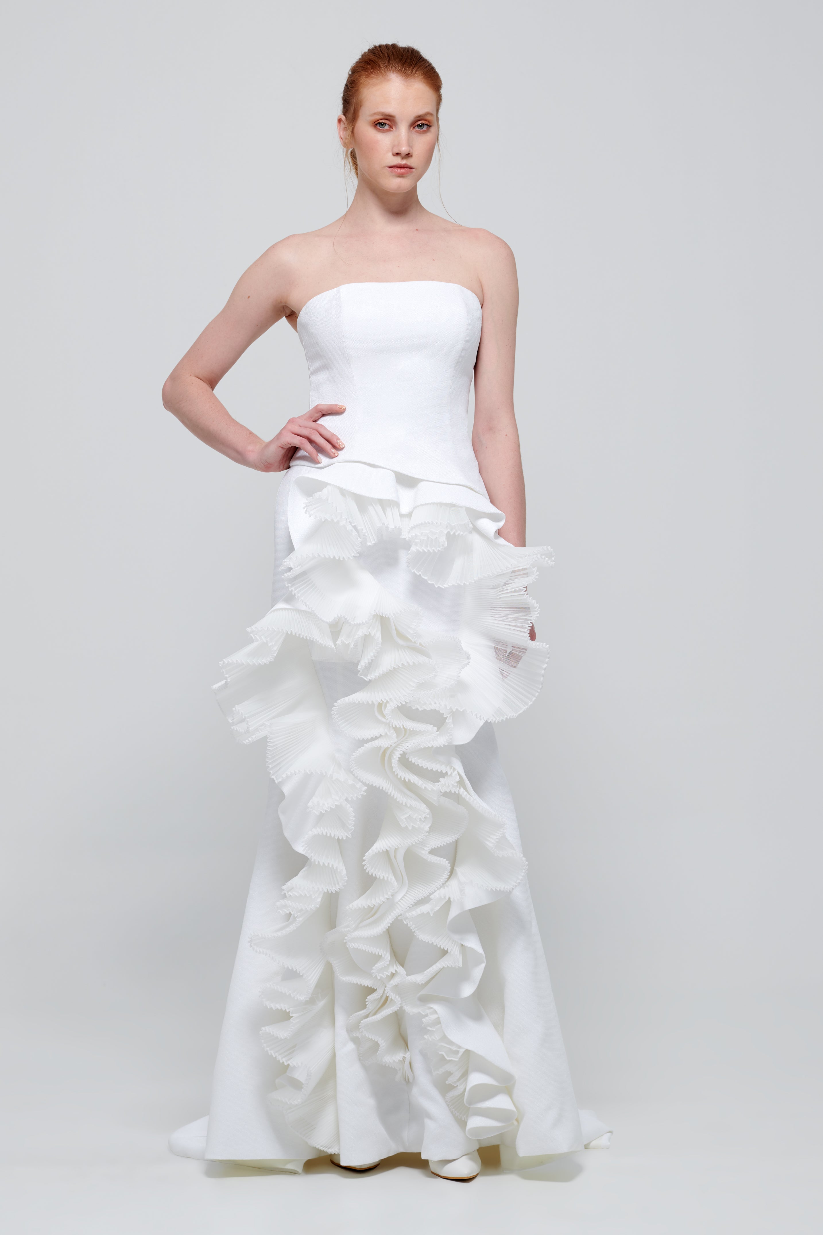 Strapless Long White Dress with Peplum Detail John Paul Ataker Strapless Long White Dress with Peplum Detail John Paul Ataker