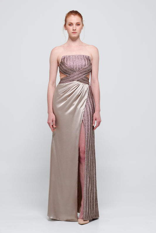 Strapless Long Dress with Deep Slit