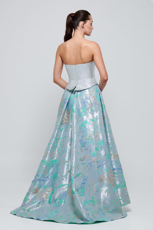 Strapless Two Tone Long Jacquard Dress