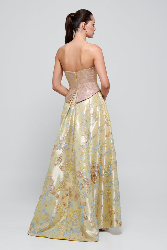 Strapless Bodice Dress Which Flares to Full Skirt