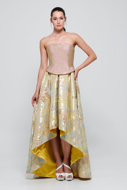 Strapless Bodice Dress Which Flares to Full Skirt