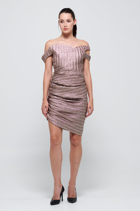 Off-The-Shoulder Draped Detailed Short Dress