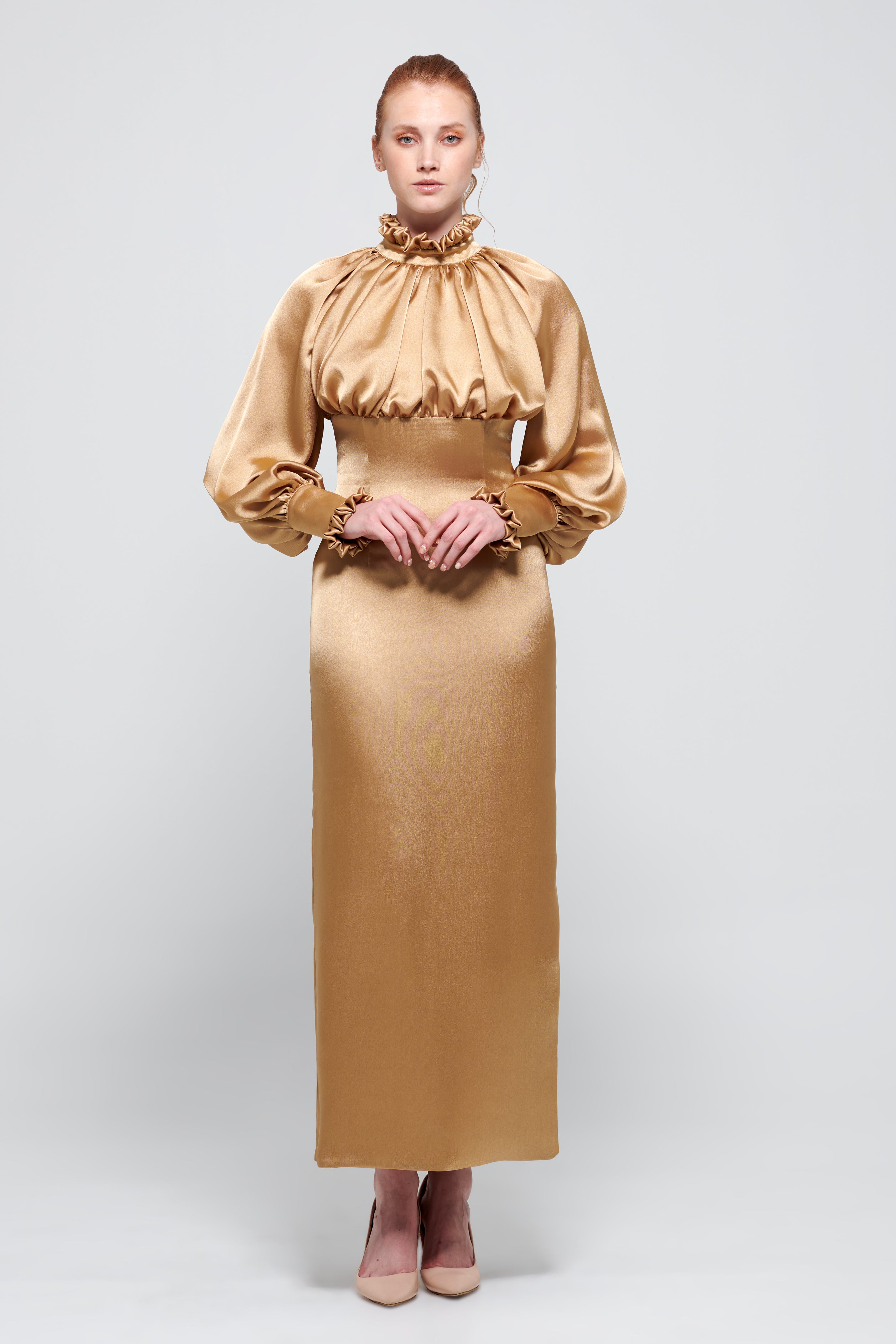 Silk-Satin Fitted Gold Dress John Paul Ataker Silk-Satin Fitted Gold Dress John Paul Ataker