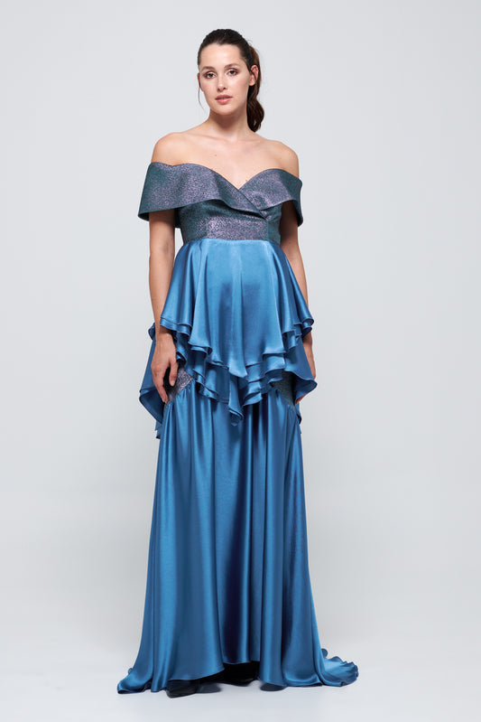 Two Tone Off The Shoulder Long Gown