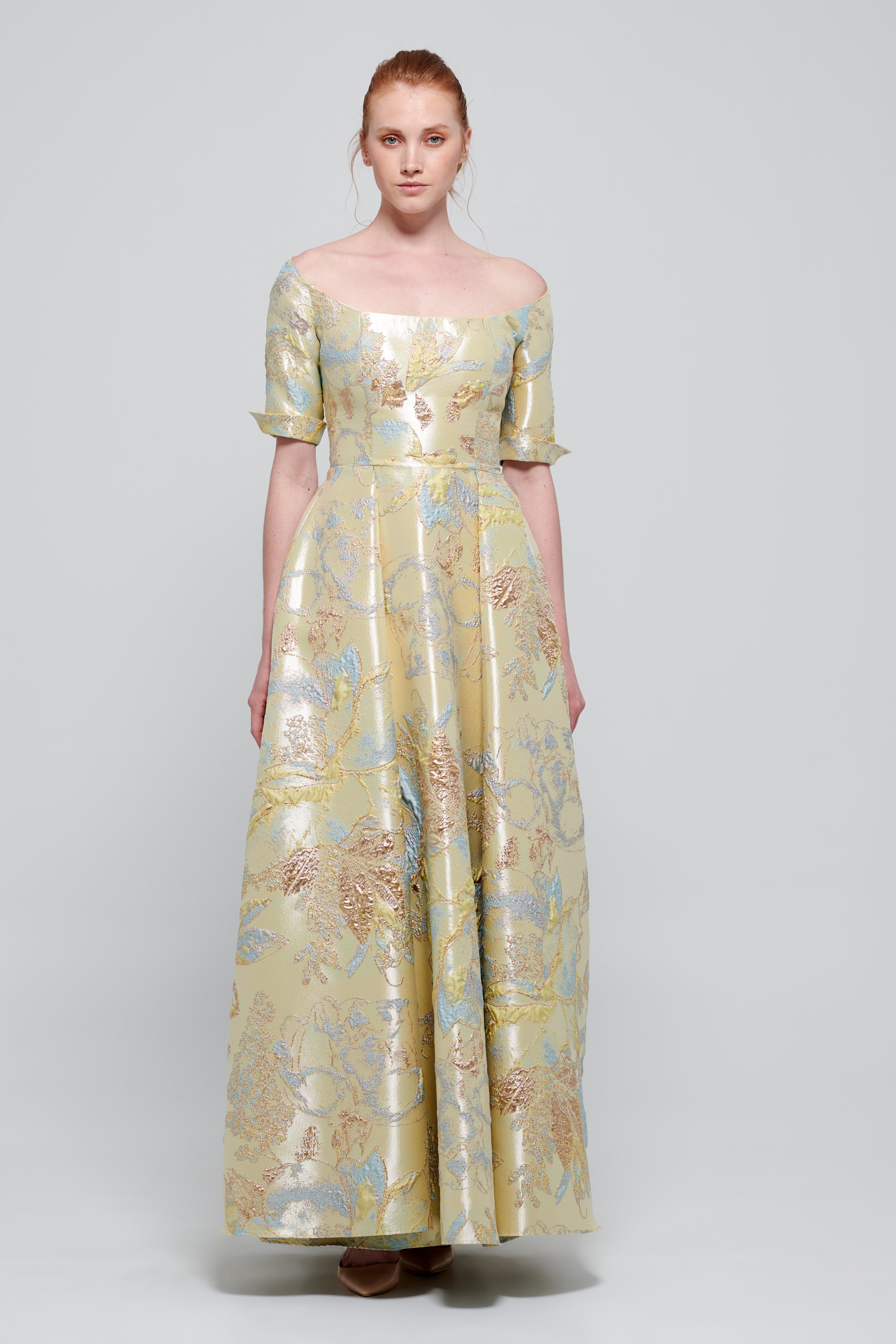 Off-The-Shoulder Neckline Fit and Flare Silhouette Long Dress John Paul Ataker Off-The-Shoulder Neckline Fit and Flare Silhouette Long Dress John Paul Ataker