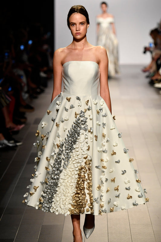 3D Flowered Taffeta Strapless Dress
