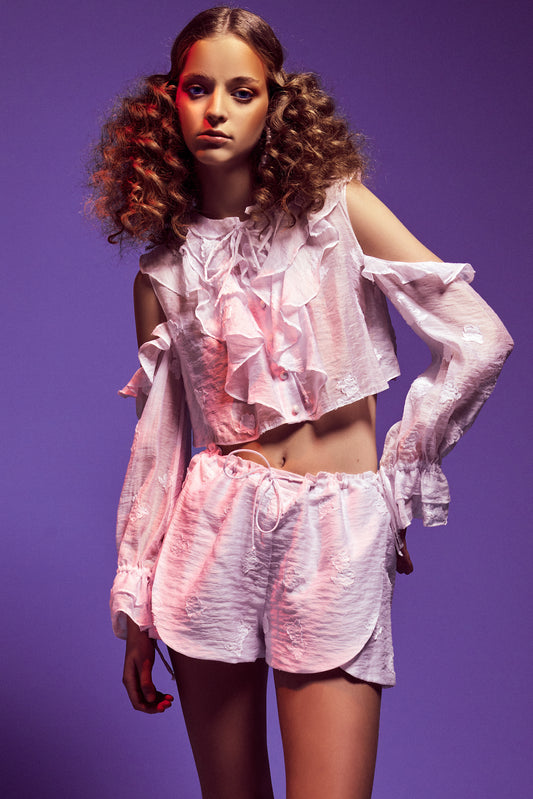 Ruffled Flowered Poplin Crop Top and Short