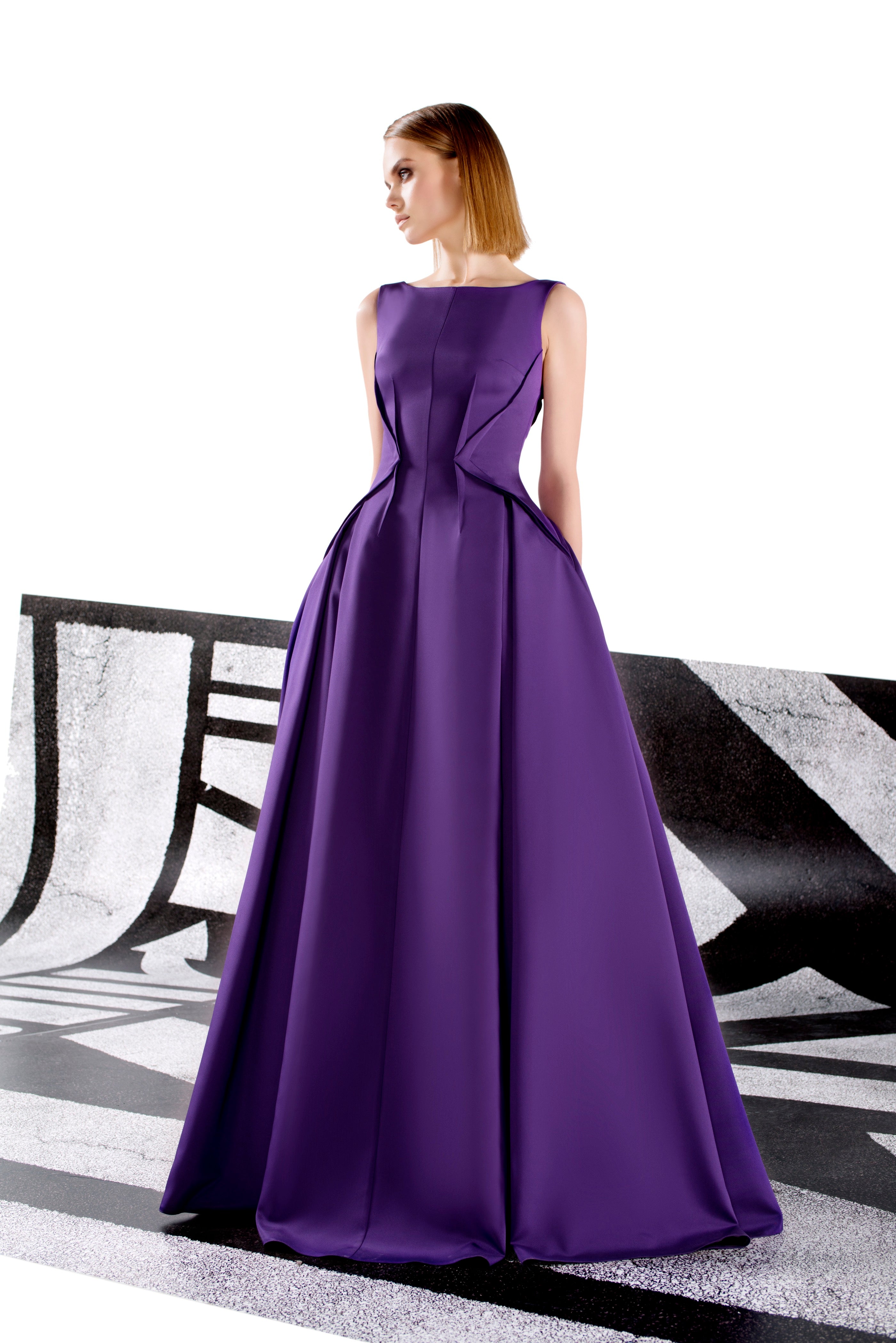 purple structured dress Lili Blanc ETHEREAL TULLE A-LINE GOWN IN PURPLE