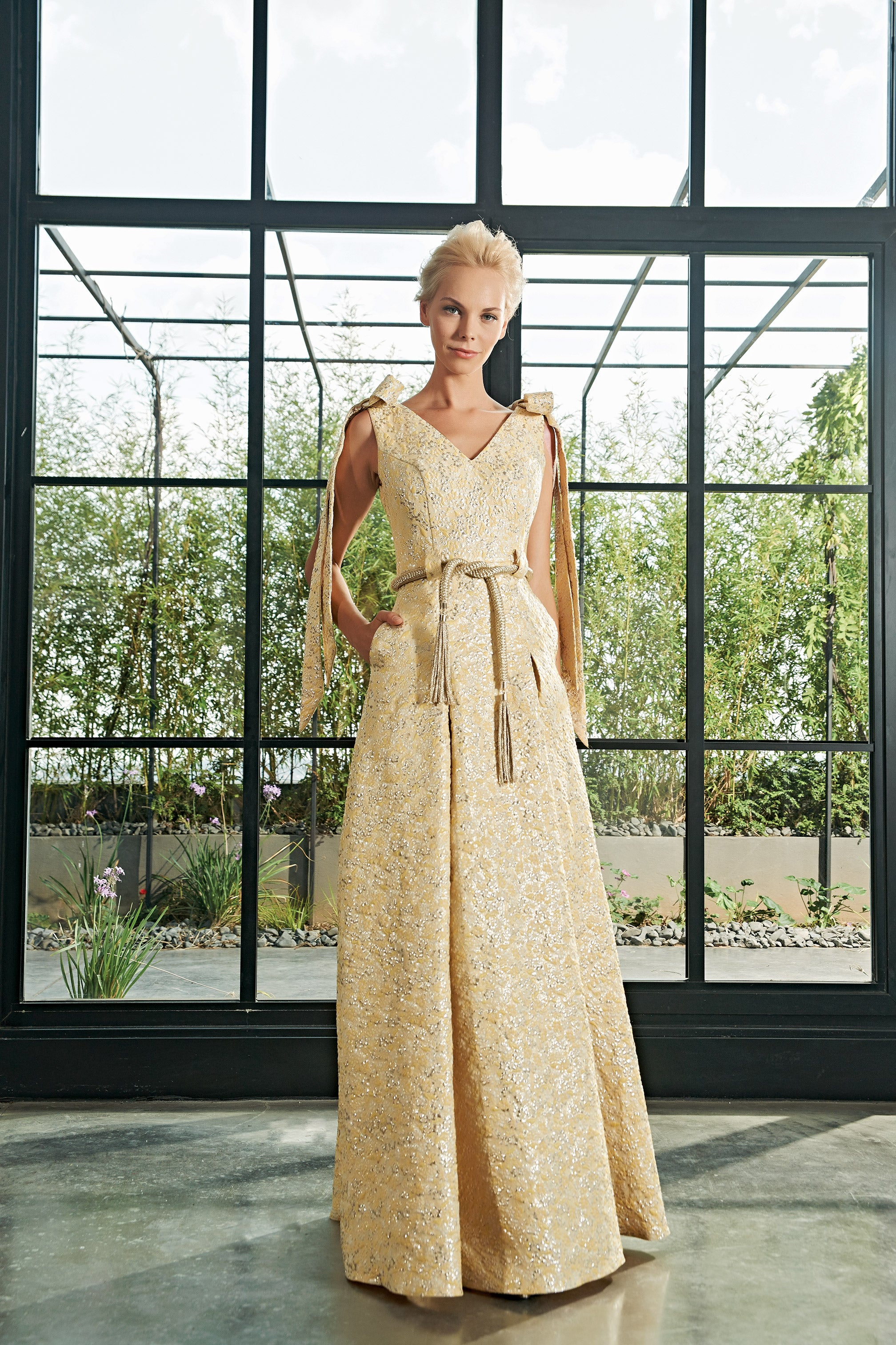 Flowered Jacquard Bow Strap Detailed Long Dress John Paul Ataker Flowered Jacquard Bow Strap Detailed Long Dress John Paul Ataker
