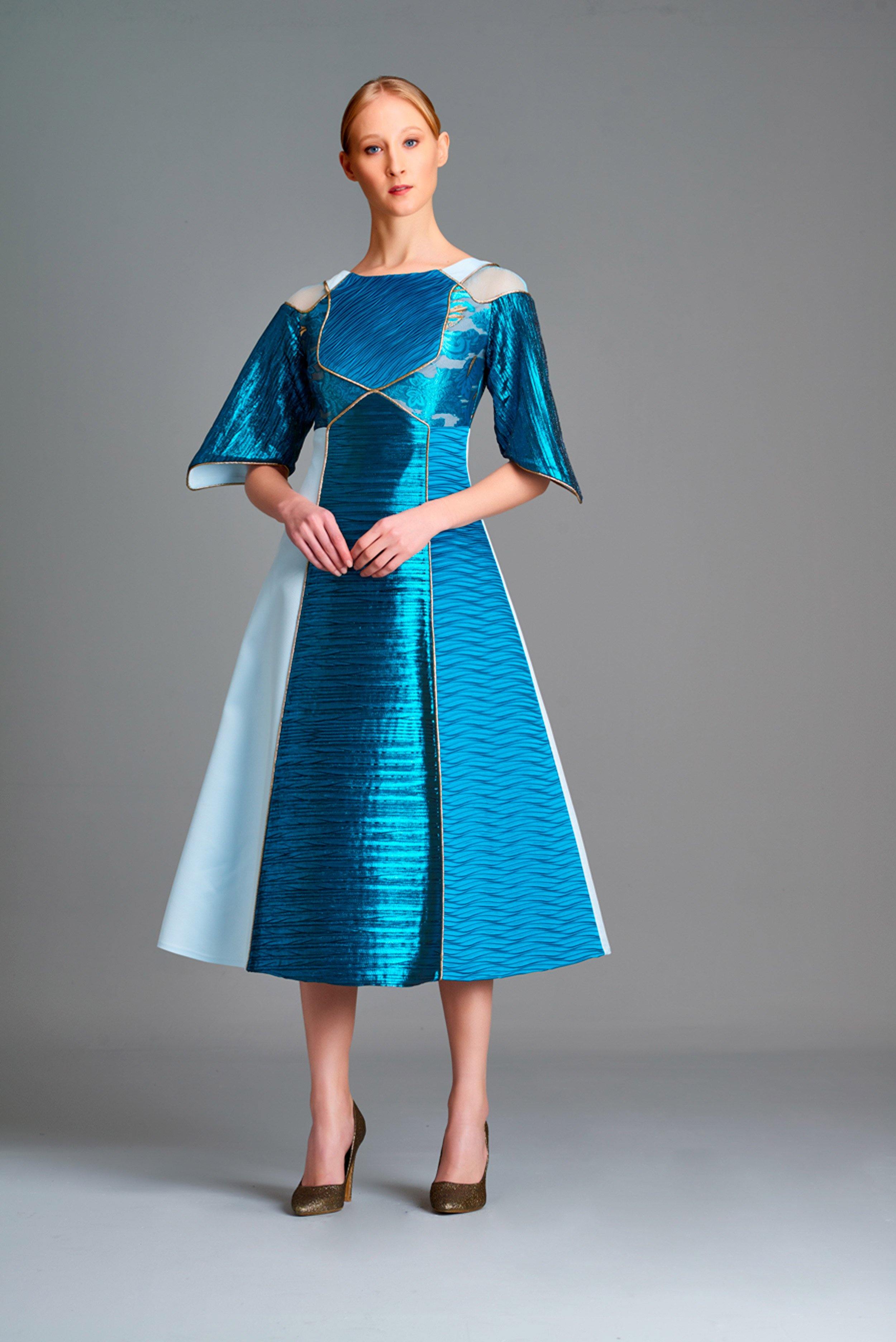 Multi Fabric Combined Short Dress ROYAL BLUE Multi Fabric Combined Short Dress ROYAL BLUE