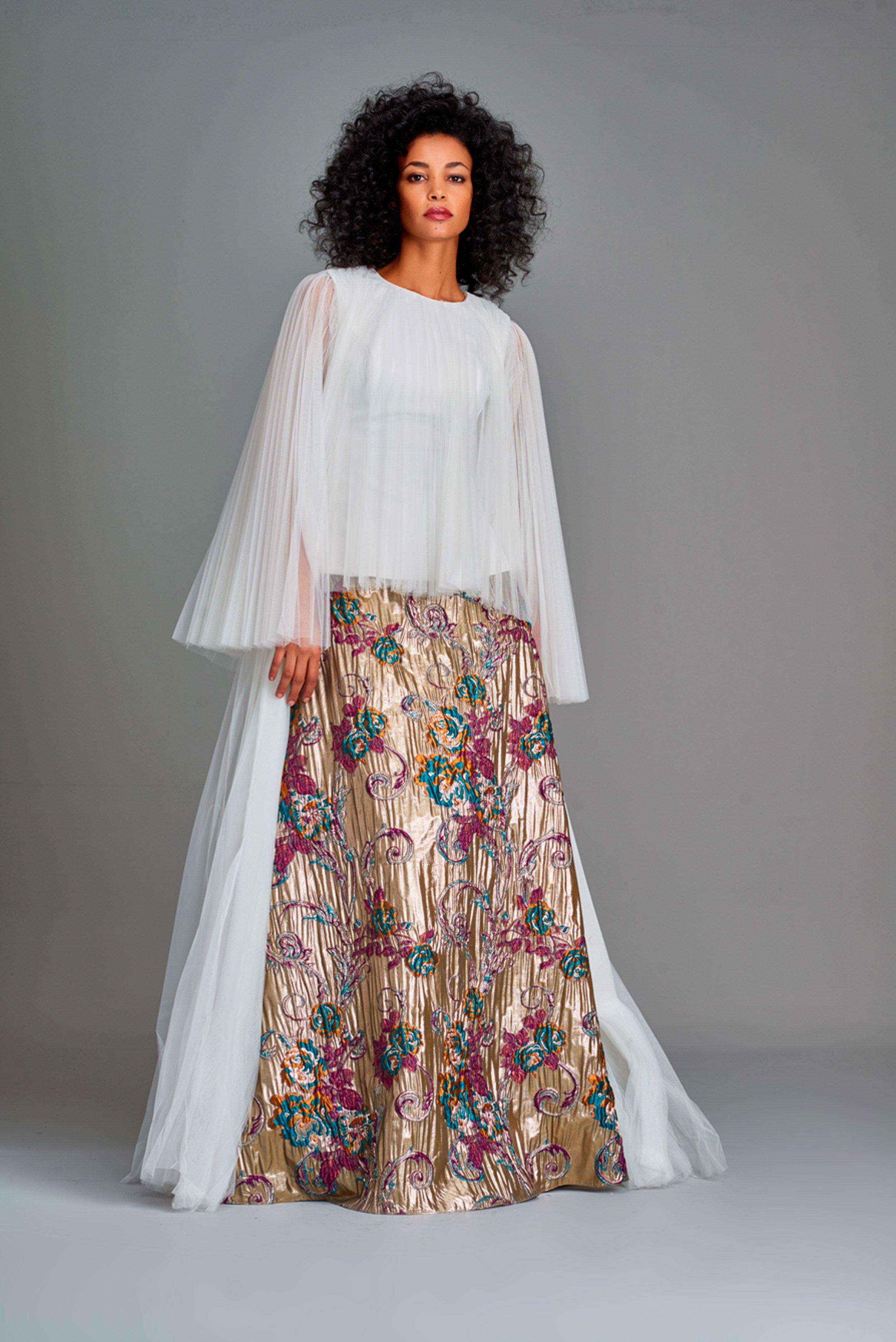 Off-shoulder big flower jacquard skirt - John Paul Ataker