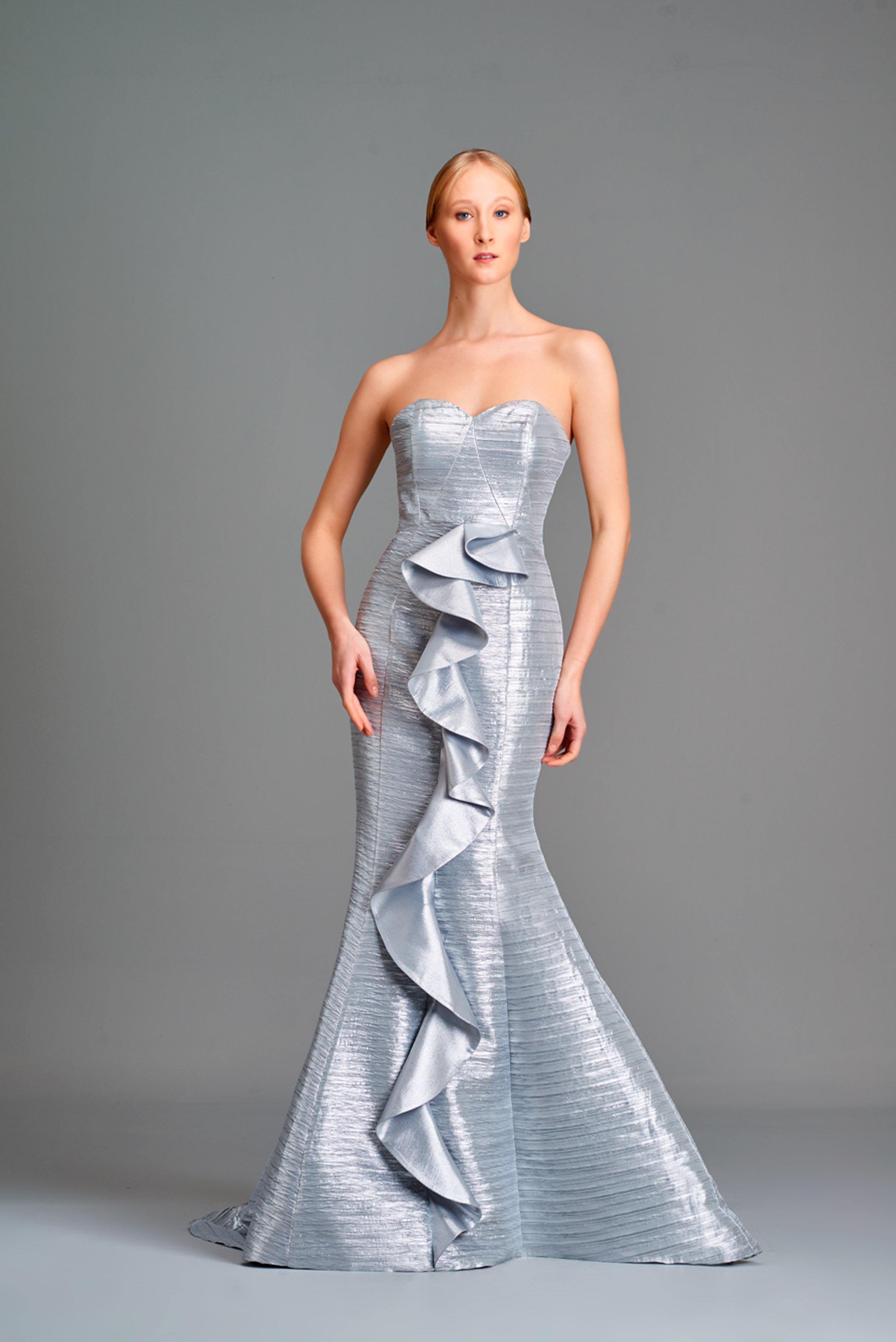 Pleated Metallic Satin Gown John Paul Ataker Pleated Metallic Satin Gown John Paul Ataker