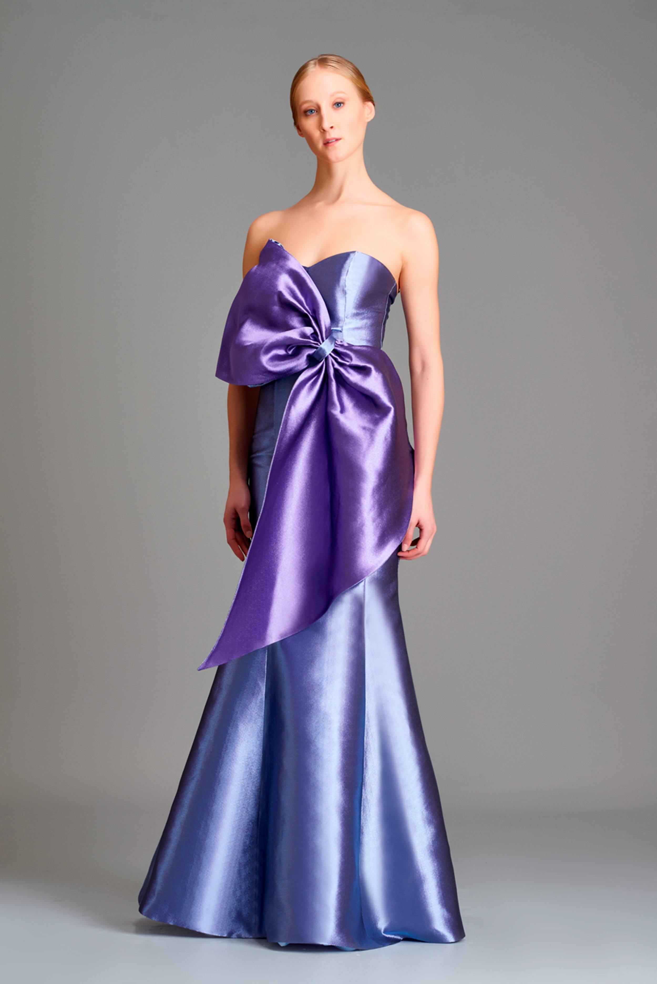 Bow Detailed Double-Side Taffeta Gown