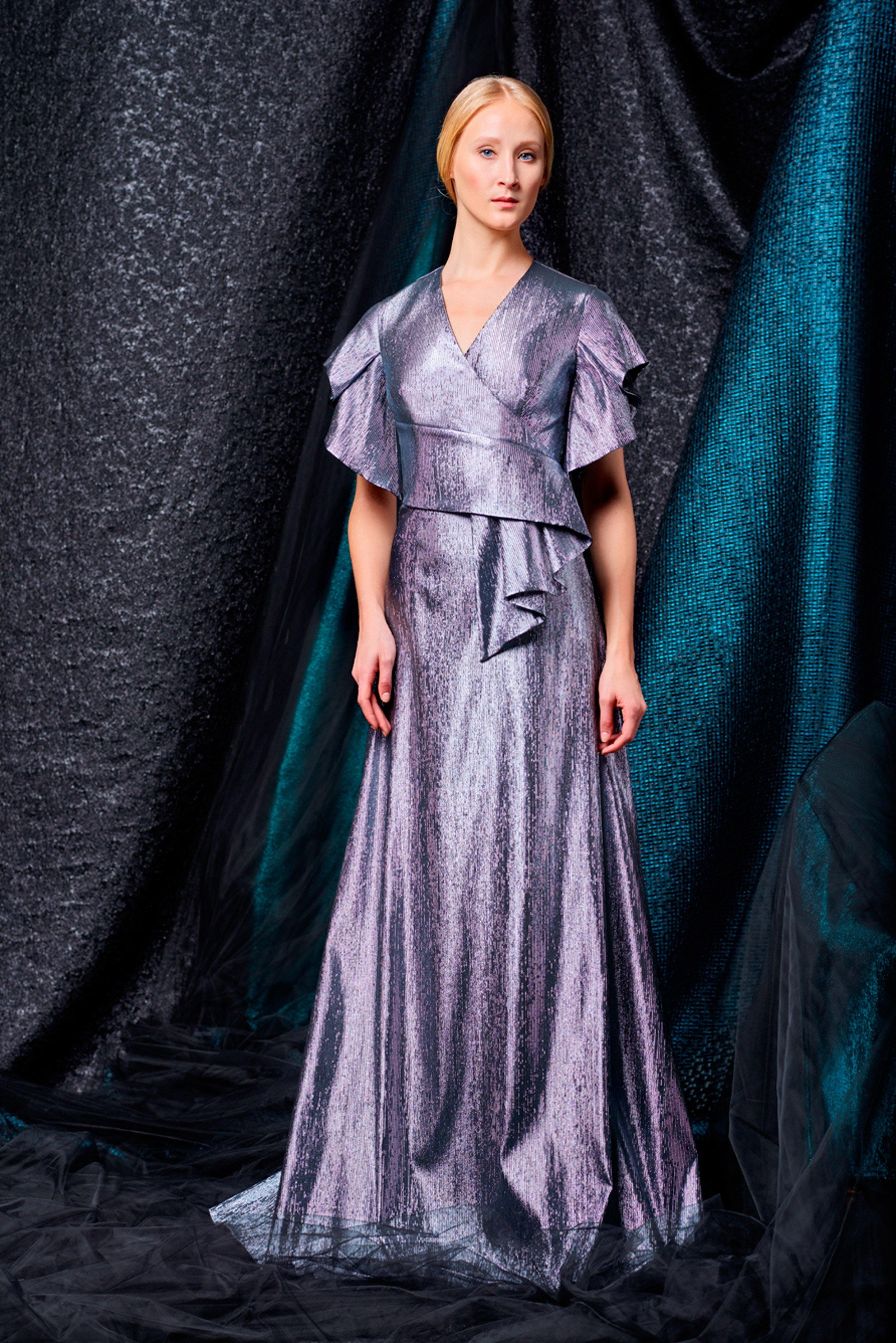metallic draped dress Jluxlabel Women's Metallic Celestina Draped Maxi Dress