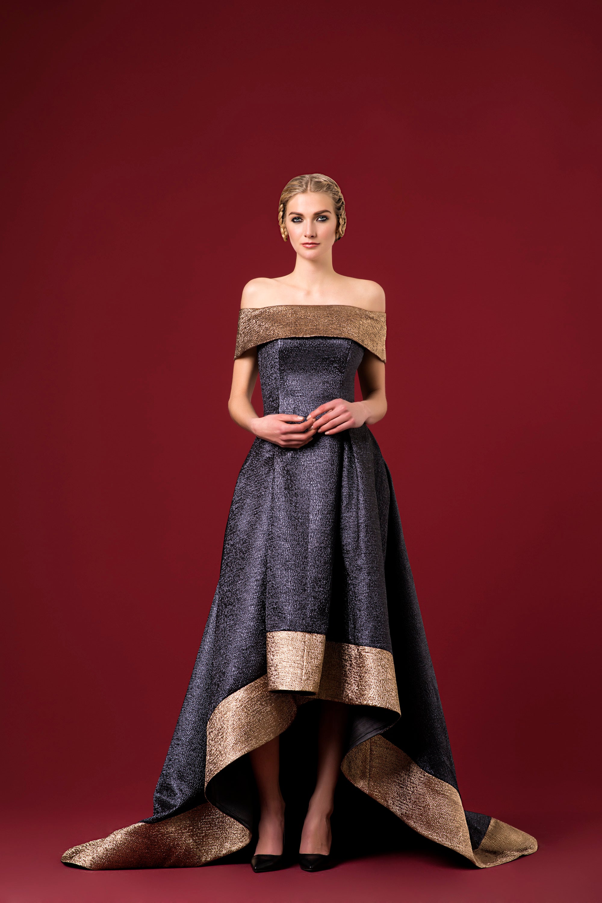 Two Toned Metallic Jacquard Gown John Paul Ataker Two Toned Metallic Jacquard Gown John Paul Ataker