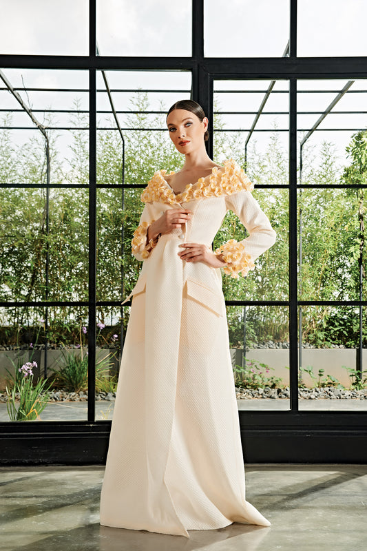 3D Flower Neckline Long Jacket Dress