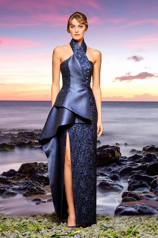 Asymmetric Jacquard Structured Long Dress