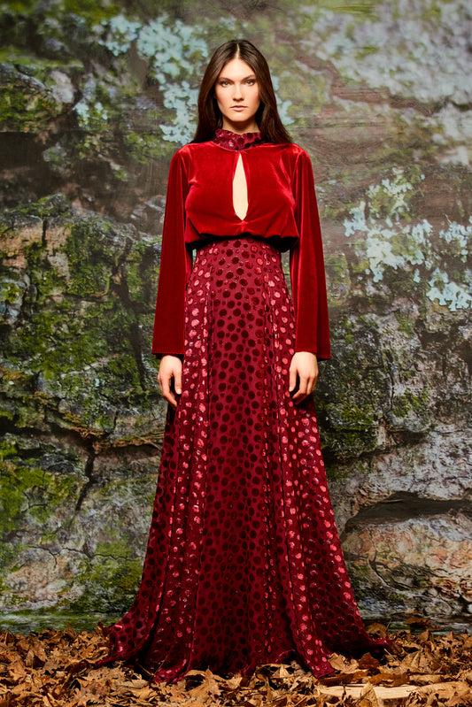 Keyhole Front and Back Detailed Velvet Long Dress