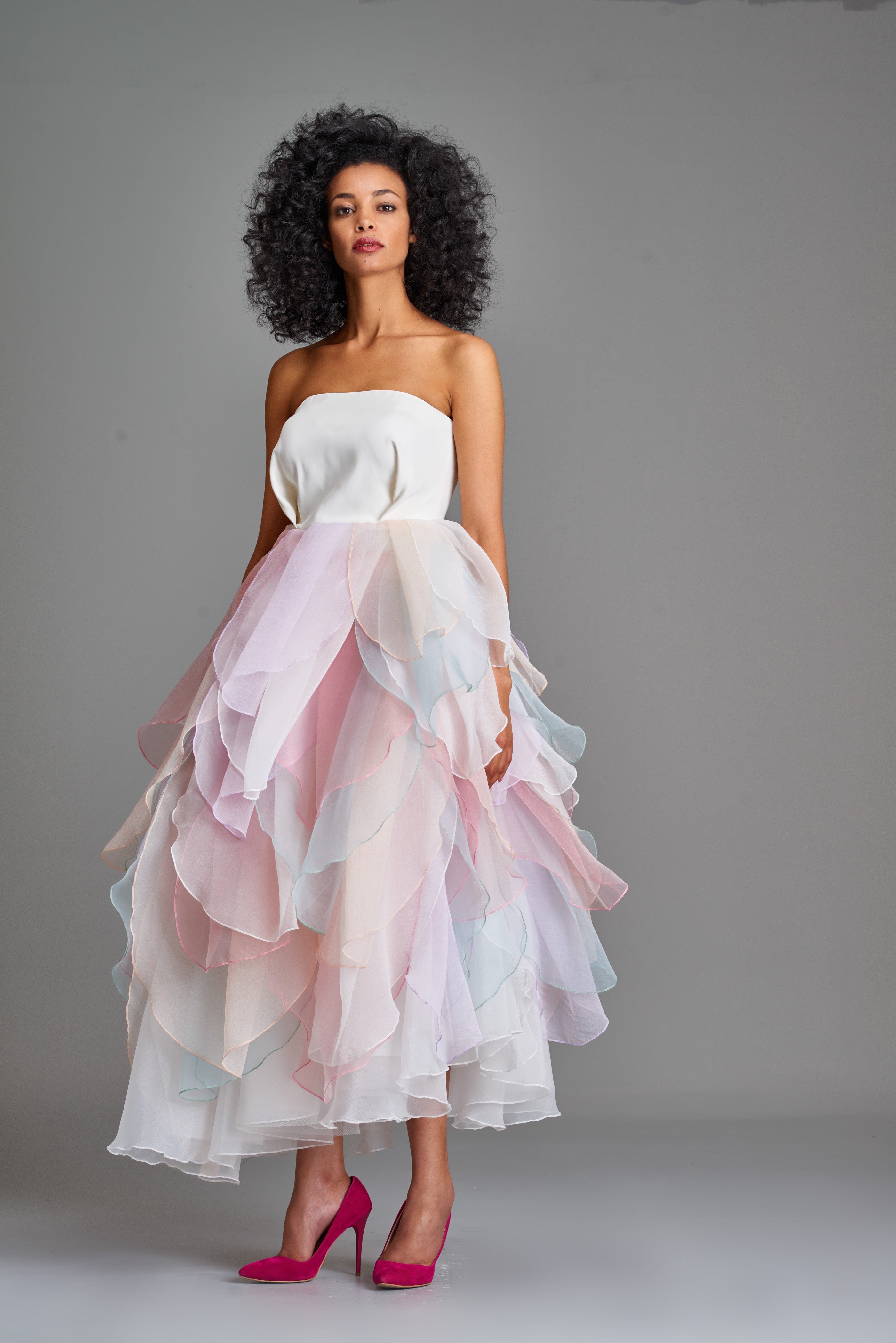 Layered Organza and Double-Faced Viscose Long Dress Black Layered Organza and Double-Faced Viscose Long Dress Black