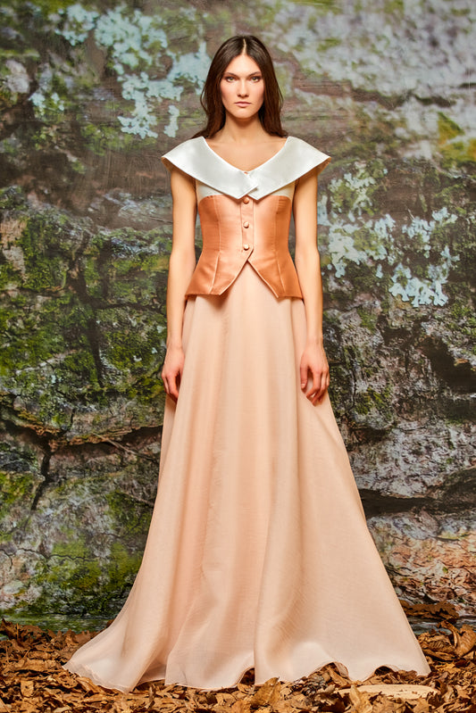 Two-Colored Taffeta and Organza Gown