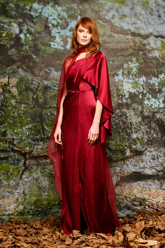 Draped Stretch Satin Viscose Long Dress