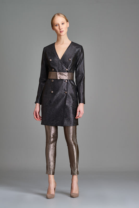 Two-Tone Stretch Metallic Short Dress with Pant