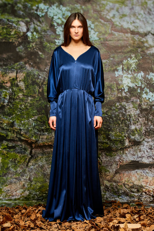 Draped Stretch Satin Viscose Long Dress