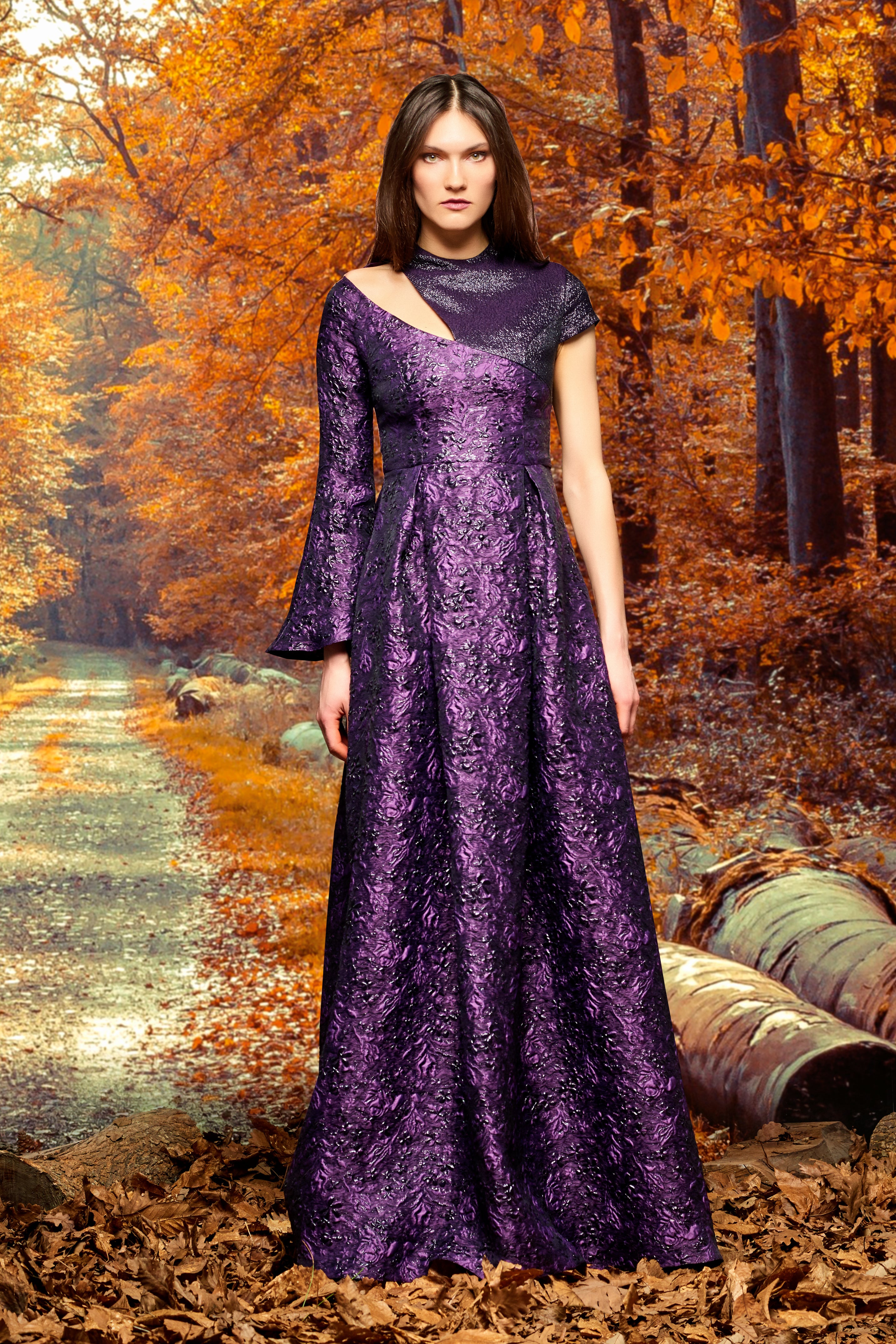 Asymmetric Metallic and Flowered Jacquard Long Dress John Paul Ataker Asymmetric Metallic and Flowered Jacquard Long Dress John Paul Ataker