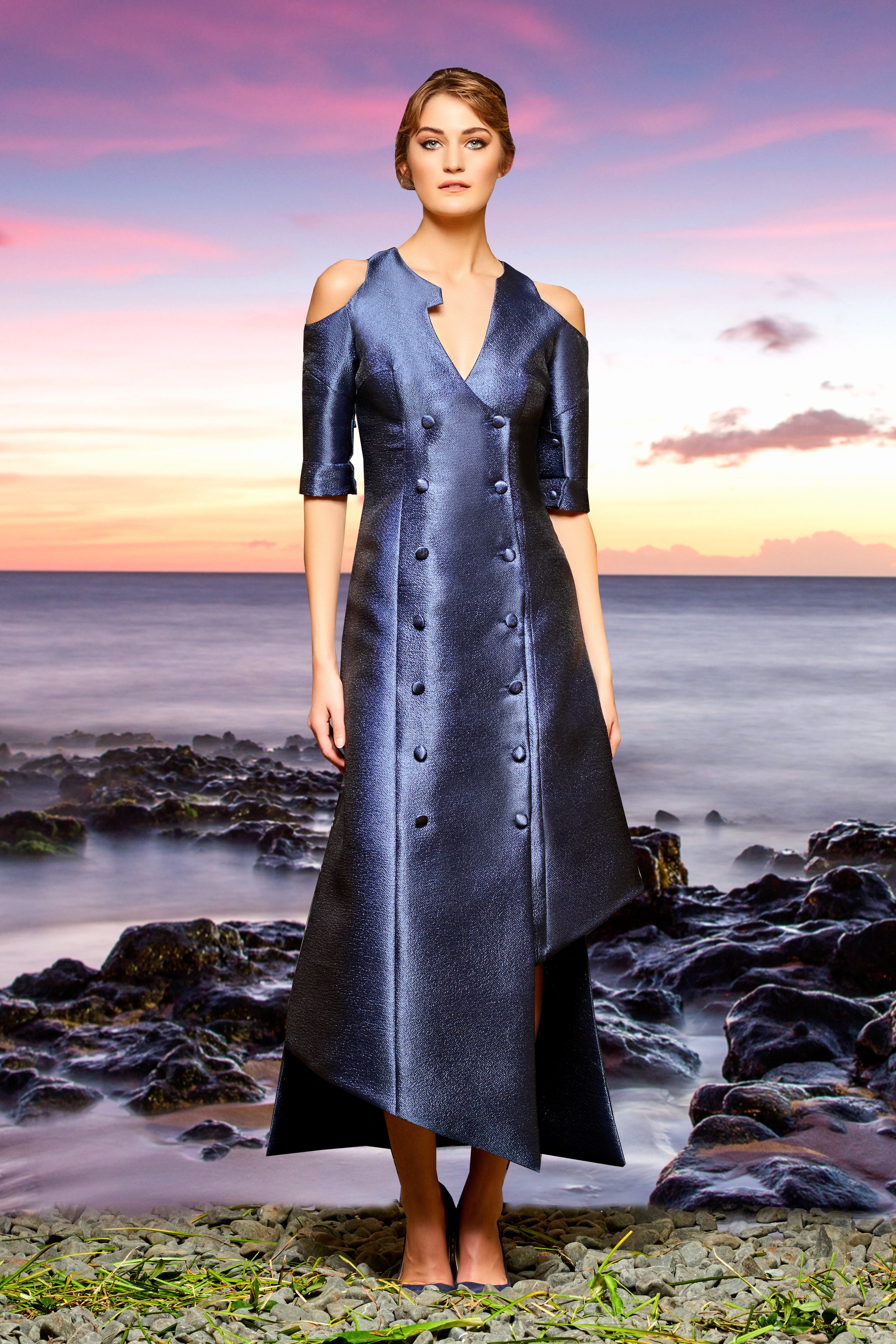 asymmetric jacquard dress Asymmetric Hem Fancy Shoulder Detailed Jacquard Dress Dilek Hanif