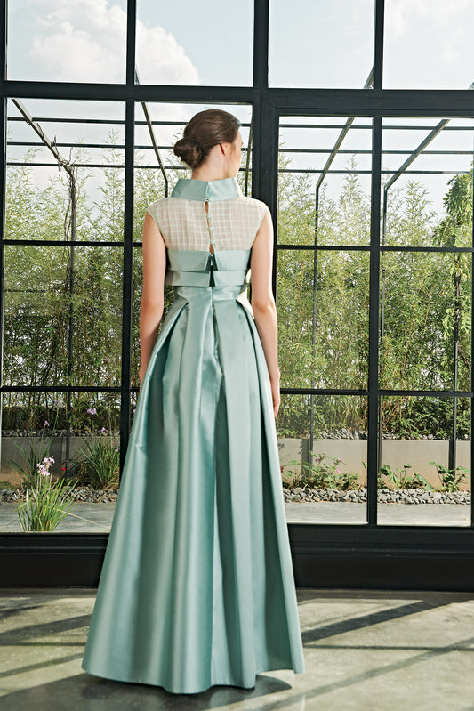 Pleated Organza Detailed Long Dress