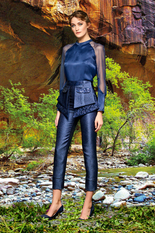 Flowered Jacquard Detailed Metallic Jacquard Pant