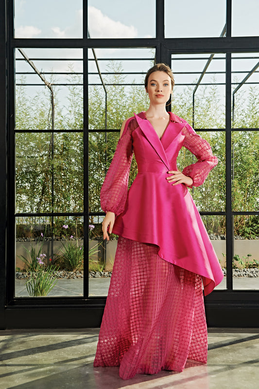 Square Pleated Organza Gown