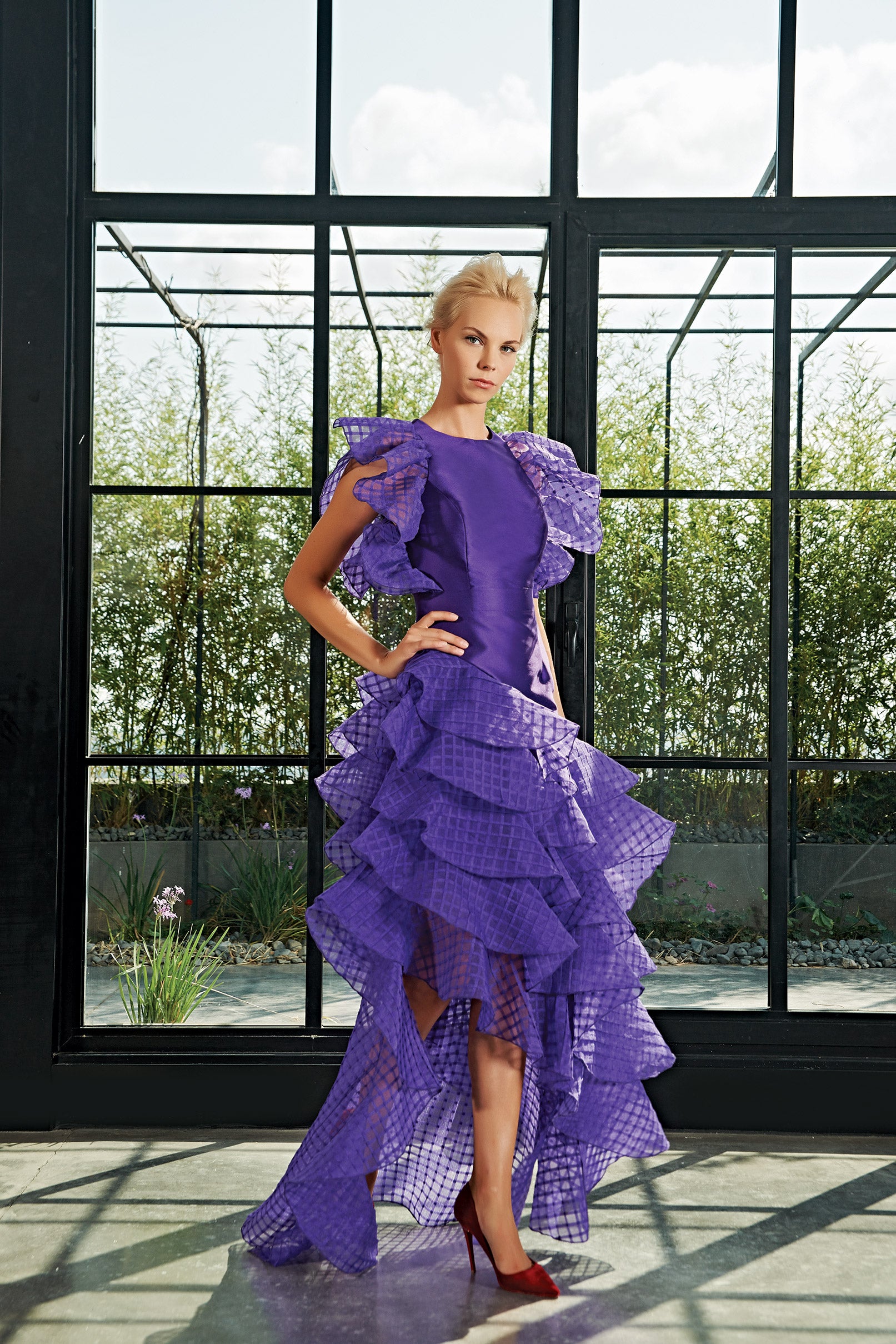 Special Pleat Organza Ruffle and Taffeta Dress Navy Special Pleat Organza Ruffle and Taffeta Dress Navy
