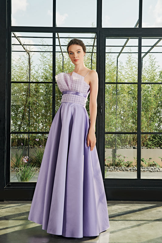 Draped Pleat Organza and Taffeta Gown
