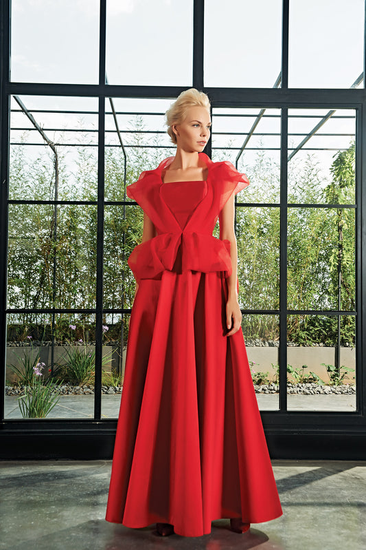 Organza Draped Taffeta Gown