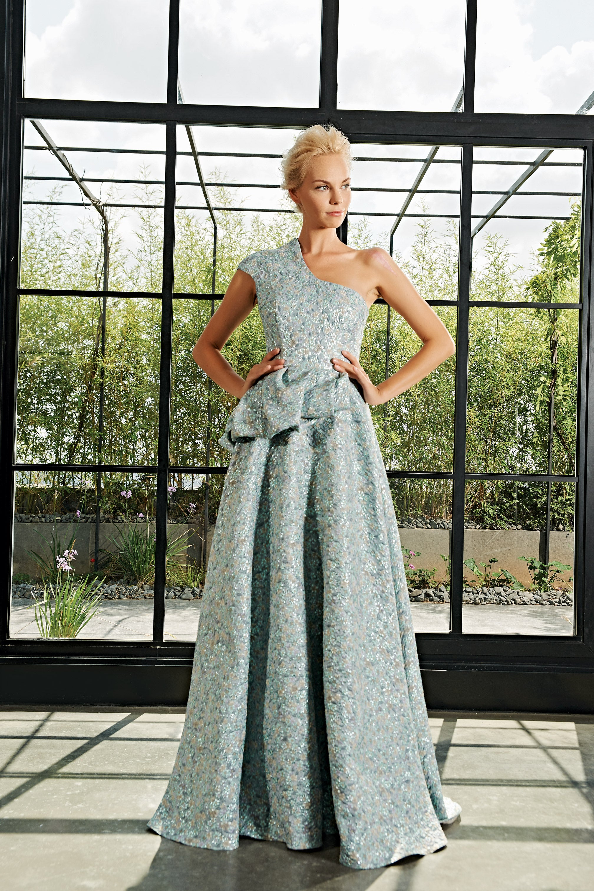 Draped Peplum Detailed Flowered Jacquard Long Dress John Paul Ataker Draped Peplum Detailed Flowered Jacquard Long Dress John Paul Ataker