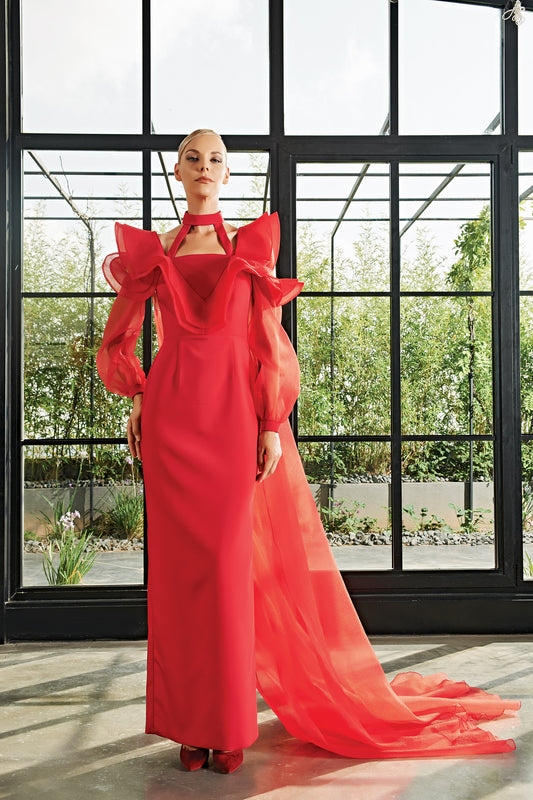 Organza Ruffled Long Dress