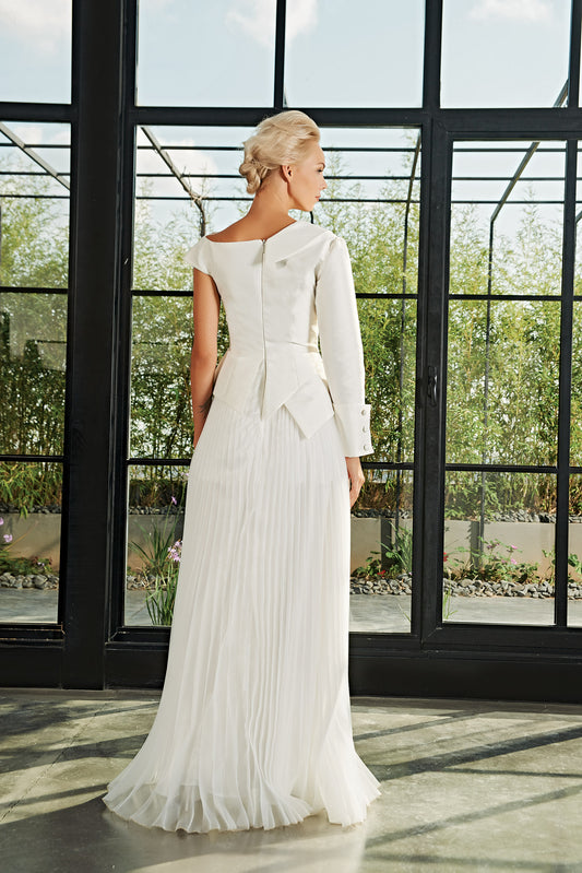 Pleated Organza and Taffeta Gown