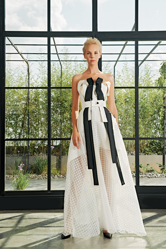 Special Pleat Organza and Taffeta Gown with Panels