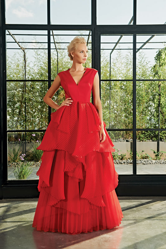 Draped Pleated Organza Gown