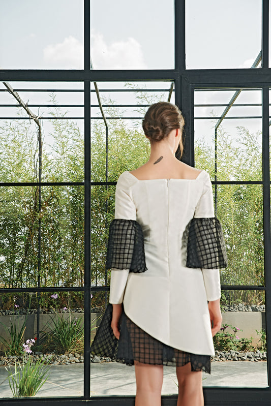 Square Pleated Organza Short Dress