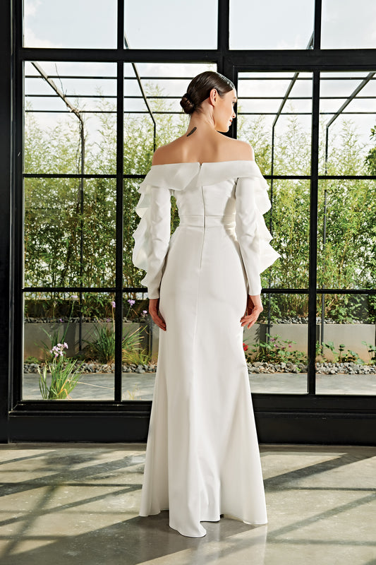 Organza Ruffle Detailed Faille Long Dress