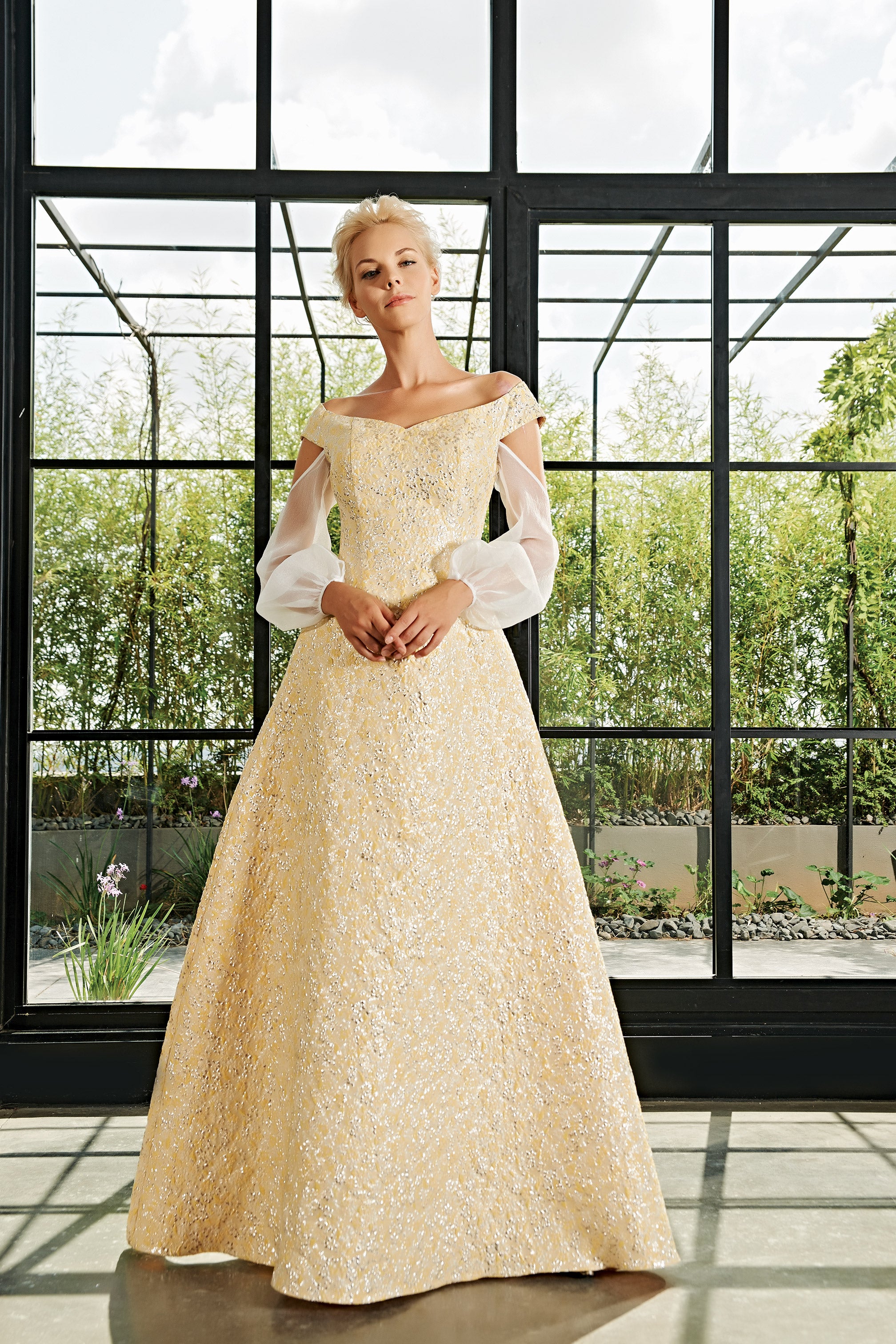 Floral Jacquard Long Dress YELLOW Floral Jacquard Long Dress YELLOW