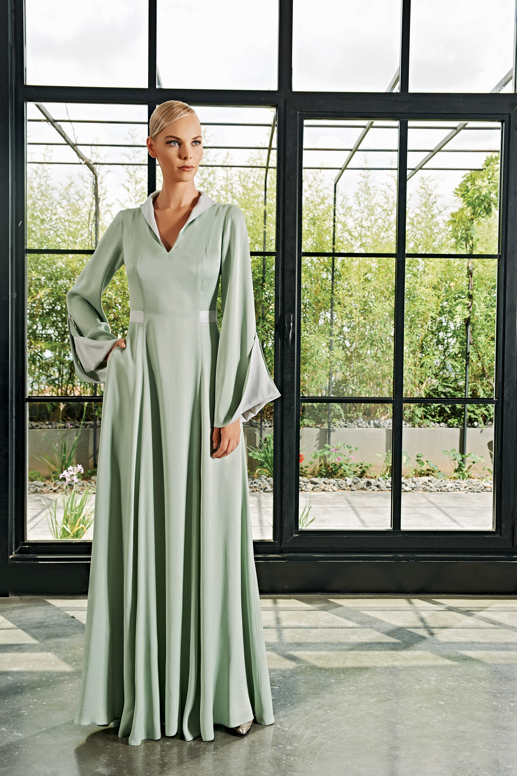 Two-Toned Viscose Satin Long Dress Two-Toned Viscose Satin Long Dress